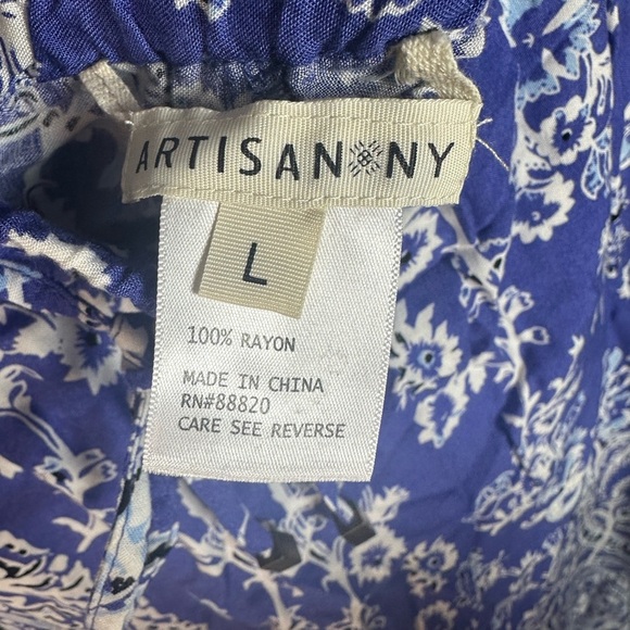 Artisan Ny Blue and White Floral Paisley Pants Boho Size Large - Picture 4 of 7